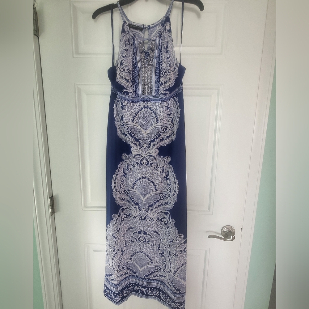 INC International Concepts Cobalt Blue and White Maxi Dress.